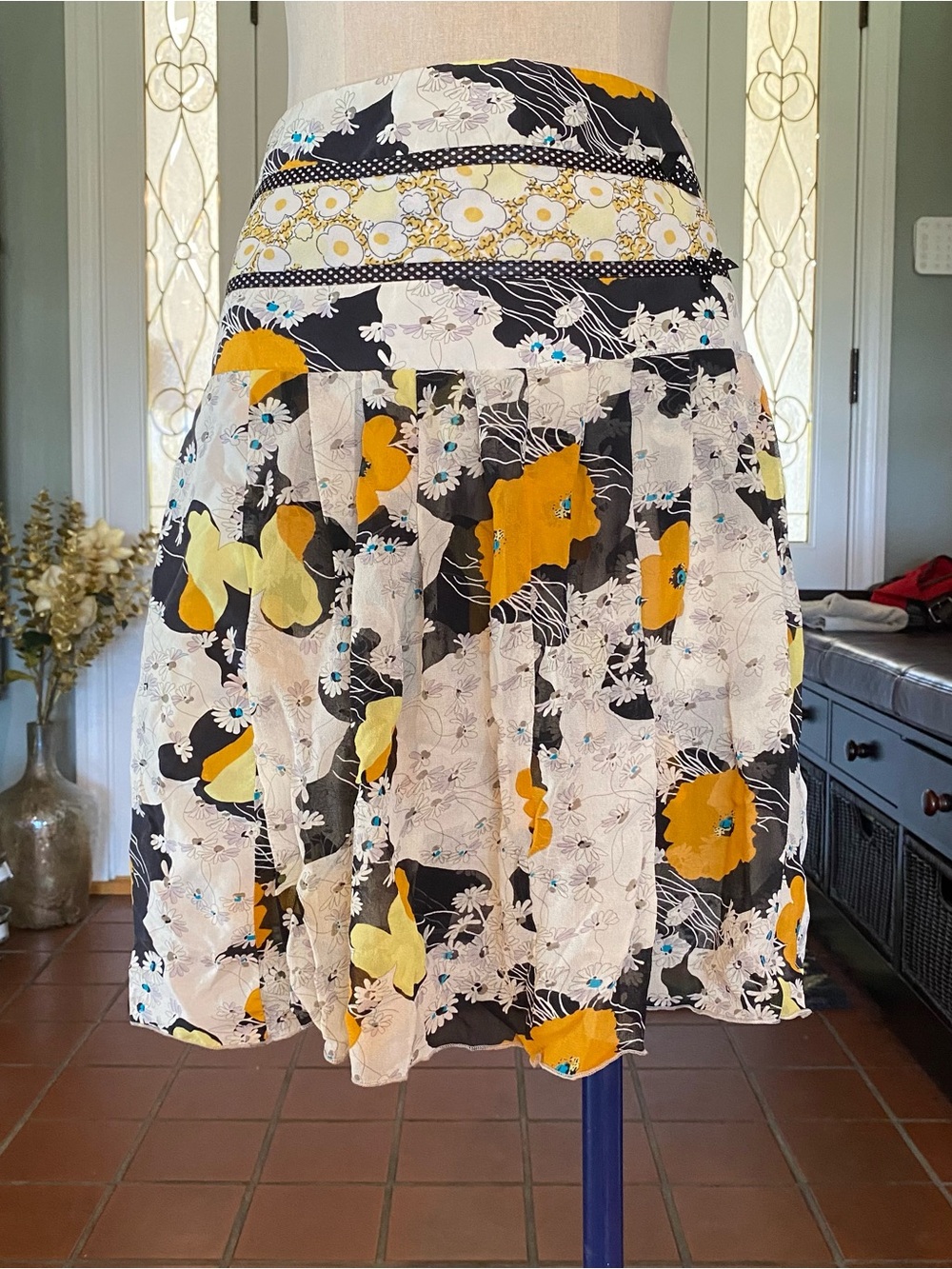 Vintage Lo Fred 100% Silk Yellow and Orange Pleated Skirt